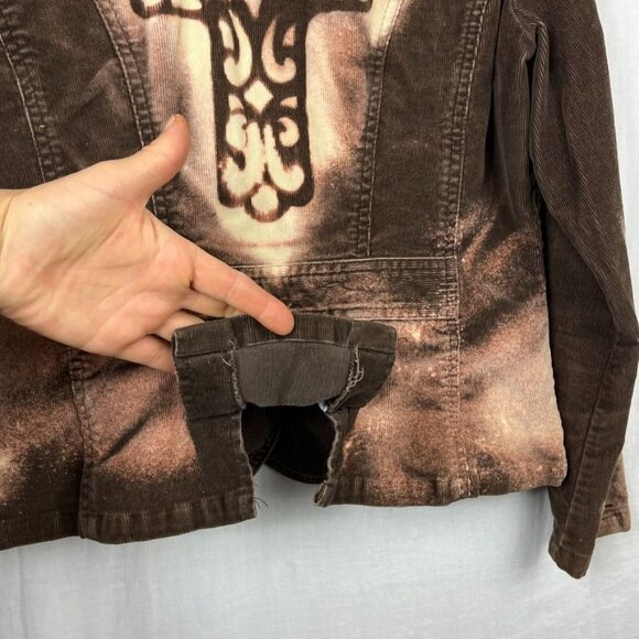 Bleach Dyed Distressed Corduroy Jacket Womens L Cross Grunge Indie Button Up - Picture 7 of 13